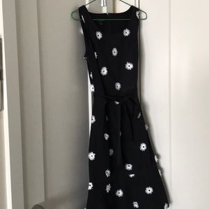 Talbots black cotton dress with white floral embellishments